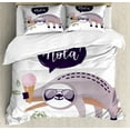 thumbnail image 1 of Ambesonne Funny Sloth Duvet Cover Set, Hola Ice Cream Chilling, Calking, Purple Purple Grey, 1 of 2