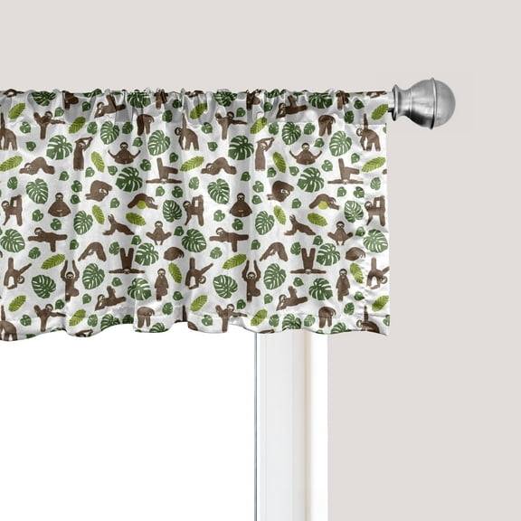 Ambesonne Funny Sloth Window Valance, Lazy Animal Monstera, 54" X 12", Umber Olive Green