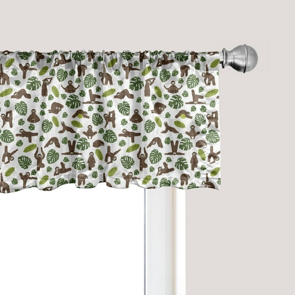 Ambesonne Funny Sloth Window Valance, Lazy Animal Monstera, 54" X 18", Umber Olive Green