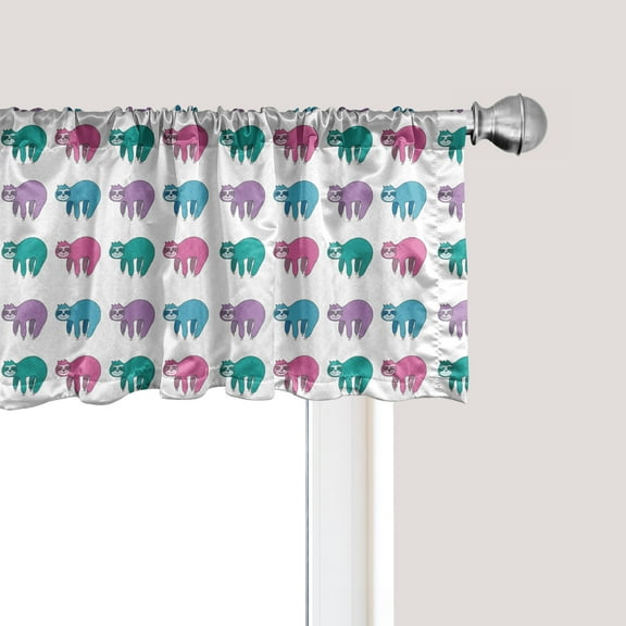 Ambesonne Funny Sloth Window Valance, Rhythmic Lazy Animal, 54" X 18", Dark Seafoam Pink
