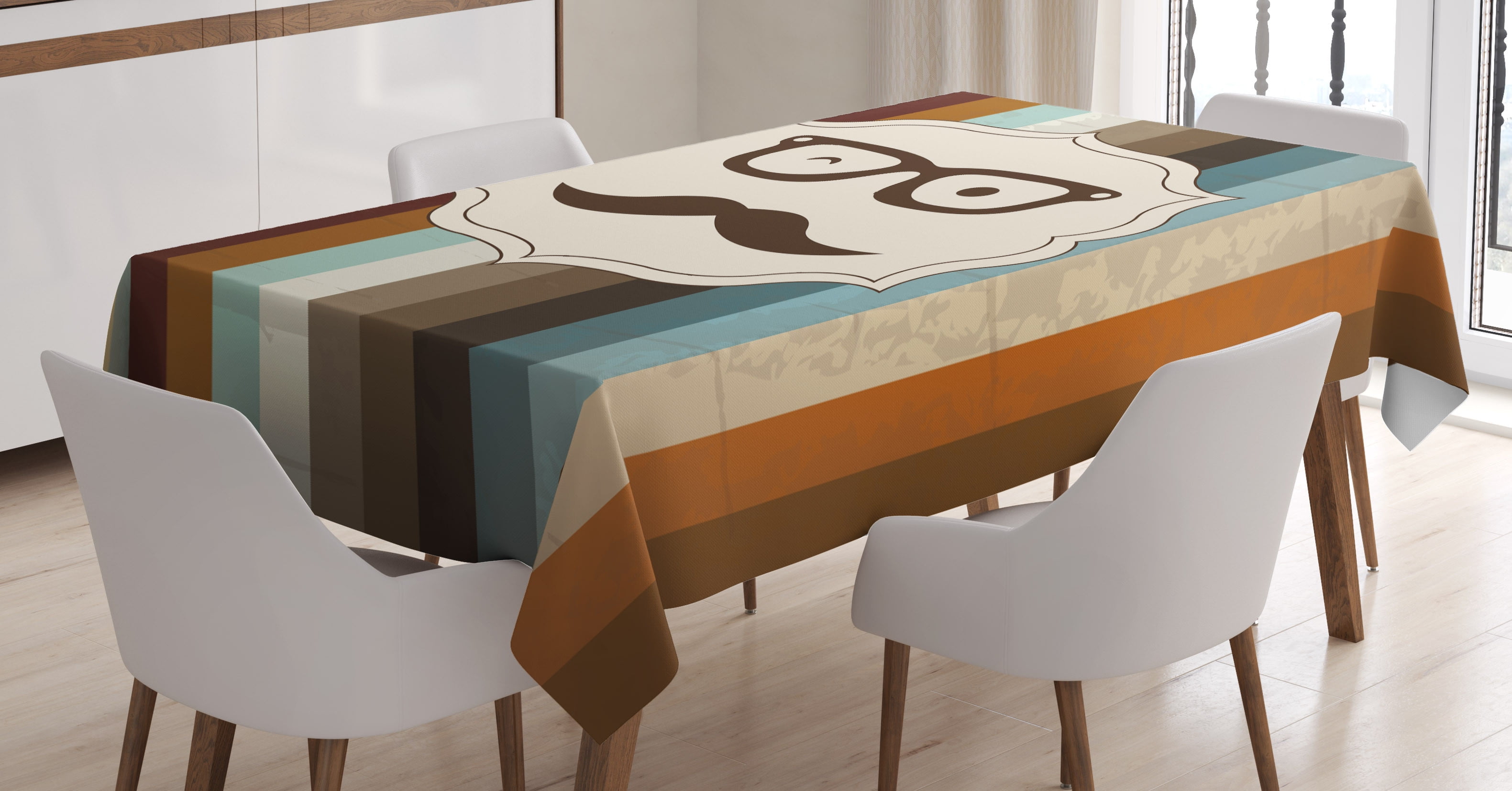 Ambesonne Funny Tablecloth Rectangular Table Cover, Man Moustache