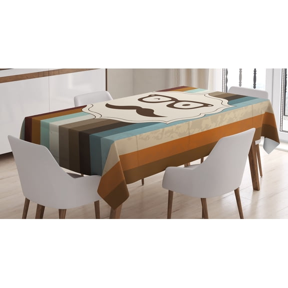 Ambesonne Funny Tablecloth Rectangular Table Cover, Man Moustache Glasses, 60"x90", Multicolor