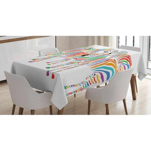 Ambesonne Funny Tablecloth Rectangular Table Cover, Rainbow Inspired Zebra Motifs, 60"x90", Multicolor