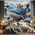thumbnail image 1 of Ambesonne Funny Tapestry King Size, Noble Warrior Cat on a Whale, 104"x88", Sea Blue Peach Beige, 1 of 3