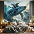 thumbnail image 1 of Ambesonne Funny Tapestry King Size, Warrior Cat Riding a Whale, 104"x88", Slate Blue Aqua Blue Grey, 1 of 3