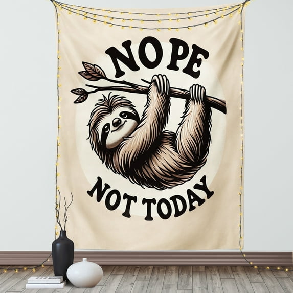 Ambesonne Funny Tapestry Wall Hanging, Nope Not Today Sloth Hanging, 40"x60", Eggshell Pale Brown Black