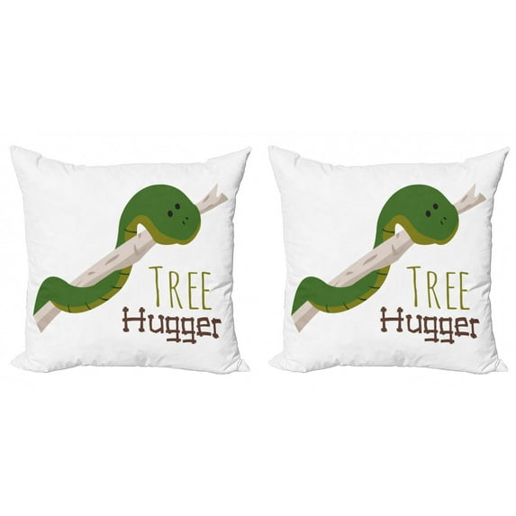 Ambesonne Funny Throw Pillow Cover 2 Pack, Cartoon Snake Mascot Love, 20", Green Navy Ecru