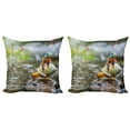 thumbnail image 1 of Ambesonne Funny Throw Pillow Cover 2 Pack, Frog Above the Snail, 18", Multicolor, 1 of 2