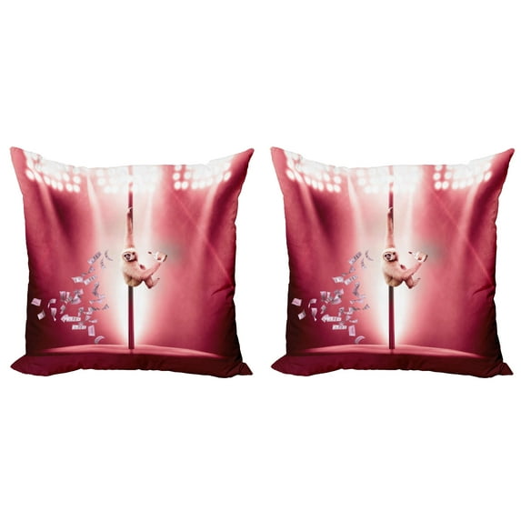 Ambesonne Funny Throw Pillow Cover 2 Pack, Monkey on a Pole Whiskey, 20", Magenta Pale Brown