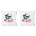 thumbnail image 1 of Ambesonne Funny Throw Pillow Cover 2 Pack, Retro Hipster Raccoon, 20", Pink Blue, 1 of 2