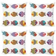 thumbnail image 1 of Ambesonne Funny Throw Pillow Cover 4 Pack, Folkloric Fish Family, 20", Multicolor, 1 of 6