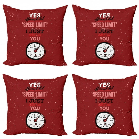 Ambesonne Funny Throw Pillow Cover 4 Pack, Hilarious Speed Limit Words, 18", Ruby Grey