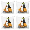 thumbnail image 1 of Ambesonne Funny Throw Pillow Cover 4 Pack, Italian Frog Motorcycle, 18", Green Black Orange, 1 of 6