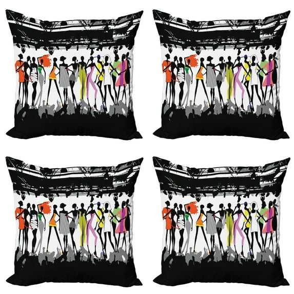 Ambesonne Funny Throw Pillow Cover 4 Pack, Modern Colorful Fashion, 24", White Coral Purple