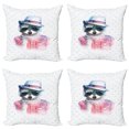thumbnail image 1 of Ambesonne Funny Throw Pillow Cover 4 Pack, Retro Hipster Raccoon, 18", Pink Blue, 1 of 7