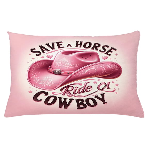 Ambesonne Funny Throw Pillow Cushion Cover, Save a Horse Ride a Cowboy, 26" X 16", Pink and Seal Brown