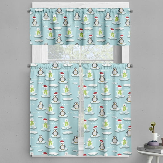 Ambesonne Funny Valance & Curtain, Penguin Snowman Ice Floe, 55"x45", Multicolor