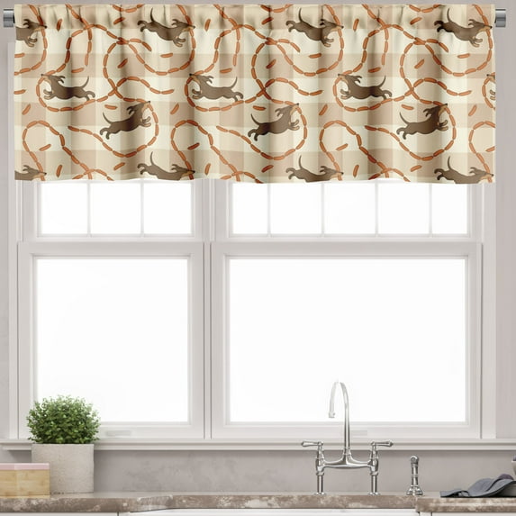 Ambesonne Funny Valance Pack of 2, Playful Dogs After Sausages, 54"X18", Multicolor
