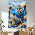 thumbnail image 1 of Ambesonne Funny Wall Hanging Tapestry, Noble Warrior Cat on a Whale, 30"x45", Sea Blue Peach Beige, 1 of 3