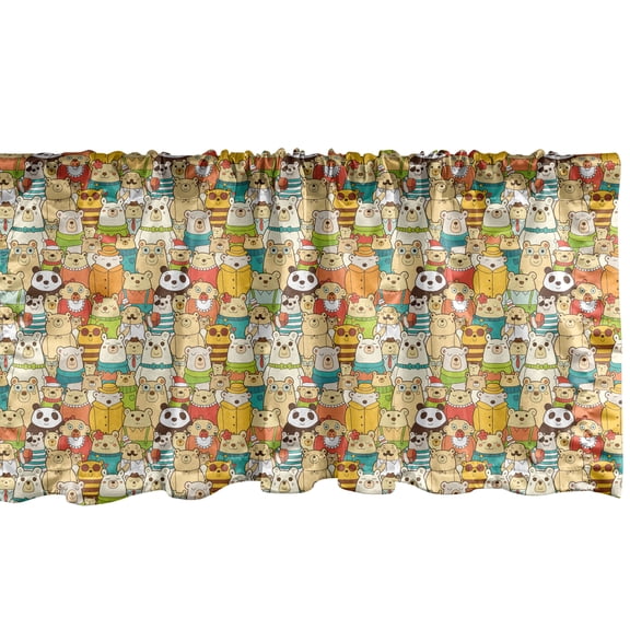 Ambesonne Funny Window Valance, Teddy Bears Doodle Comic, 54" X 18", Multicolor