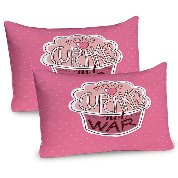 Ambesonne Funny Words Pillow Sham 2 Pack, Make Cupcakes Dots, 26"x20", Pink Dried Rose Peach