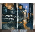 thumbnail image 1 of Ambesonne Futuristic Curtains 2 Panel Set, Cyberpunk Cityscape, 108" x 96", Black Orange Blue, 1 of 3