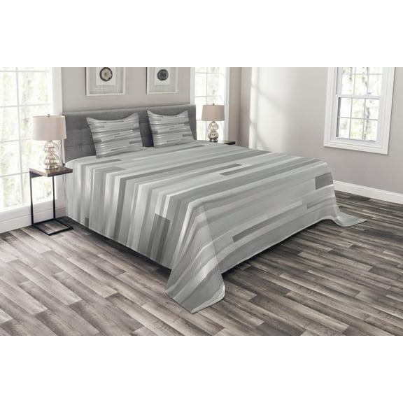 Ambesonne Futuristic Quilted Bedspread Set 3 Pcs, Striped Web Forms, King Size, Grey Grey