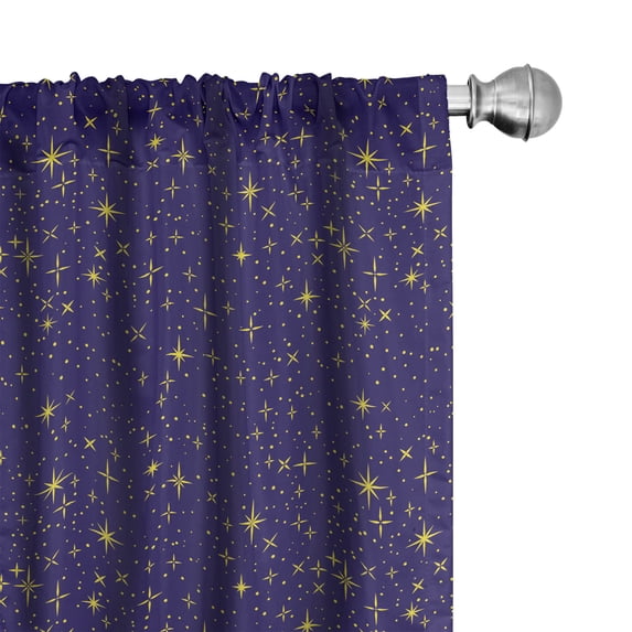 Ambesonne Galaxy Window Curtains, Cartoon Stars Minimalist Art, Each 28" W x 84" L, Indigo and Dark Mustard