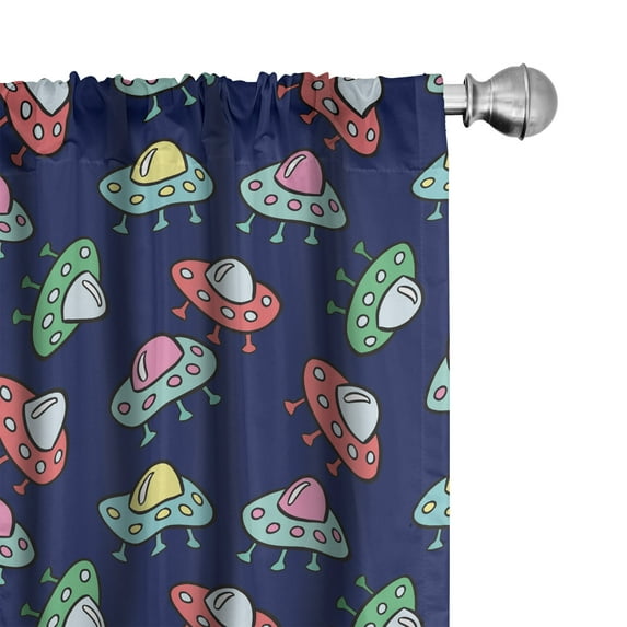 Ambesonne Galaxy 4-Panel Curtains, Flying Saucers UFO Cartoon, 56"x95", Navy Blue Multicolor