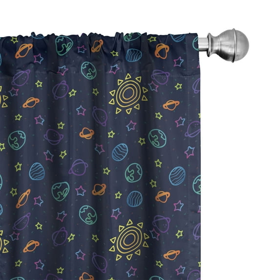 Ambesonne Galaxy Window Curtains, Hand-Drawn Sun Stars Art, Each 28" W x 84" L, Dark Yellow and Violet Blue