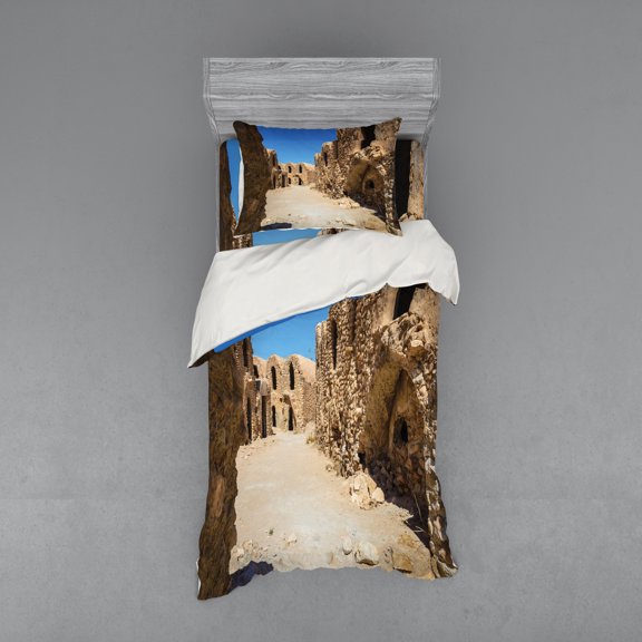 Ambesonne Galaxy Bedding Set 3 Pcs, Abandoned Tunisian Set, Twin, Brown Blue