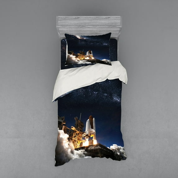 Ambesonne Galaxy Bedding Set 3 Pcs, Galaxy Solar Adventure, Twin, Blue White