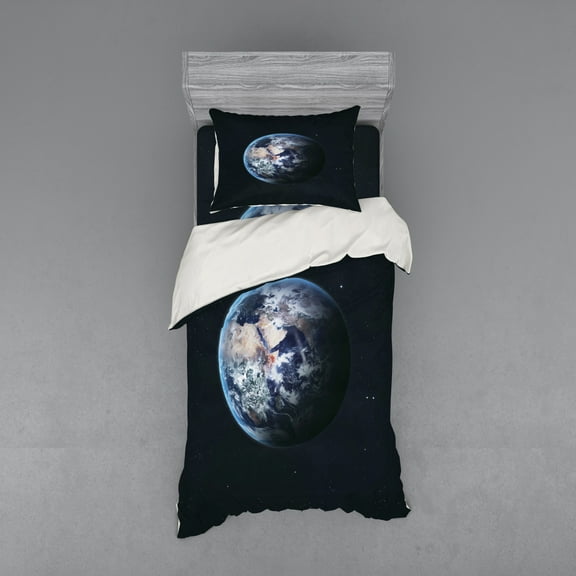 Ambesonne Galaxy Bedding Set 3 Pcs, Planet Outer Space Scene, Twin XL, Dark Blue Grey