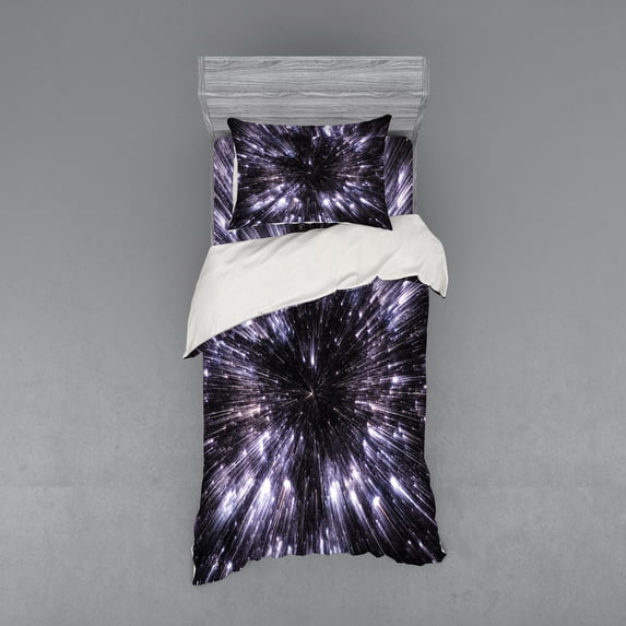 Ambesonne Galaxy Bedding Set 3 Pcs, Universe Space Travel, Twin, Violet Black White