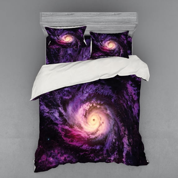 Ambesonne Galaxy Bedding Set 4 Pcs, Cloudy Space Cosmos, Queen, Black Purple