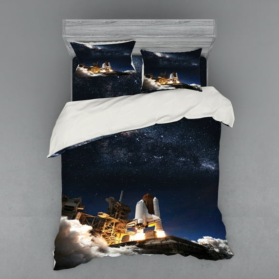 Ambesonne Galaxy Bedding Set 4 Pcs, Galaxy Solar Adventure, Queen, Blue White