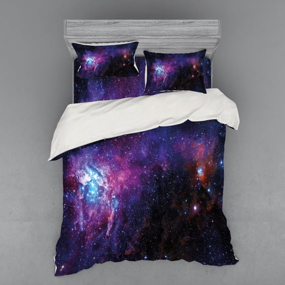 Ambesonne Galaxy Bedding Set 4 Pcs, Mother Nebula View, Queen, Purple Black Blue