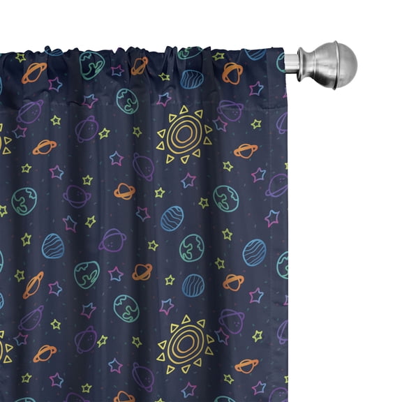 Ambesonne Galaxy Curtains, Hand-Drawn Sun Stars Art, Pair of 28"x63", Dark Yellow and Violet Blue