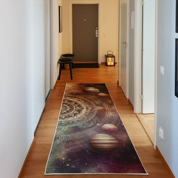 Ambesonne Galaxy Decorative Rug Carpet, Dreamy Starry Outer Space, 2' 5" x 7' 5", Pale Camel Dried Rose