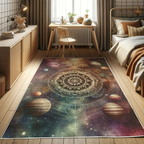 Ambesonne Galaxy Decorative Rug Carpet, Dreamy Starry Outer Space, 5' 1" X 7' 5", Pale Camel Dried Rose