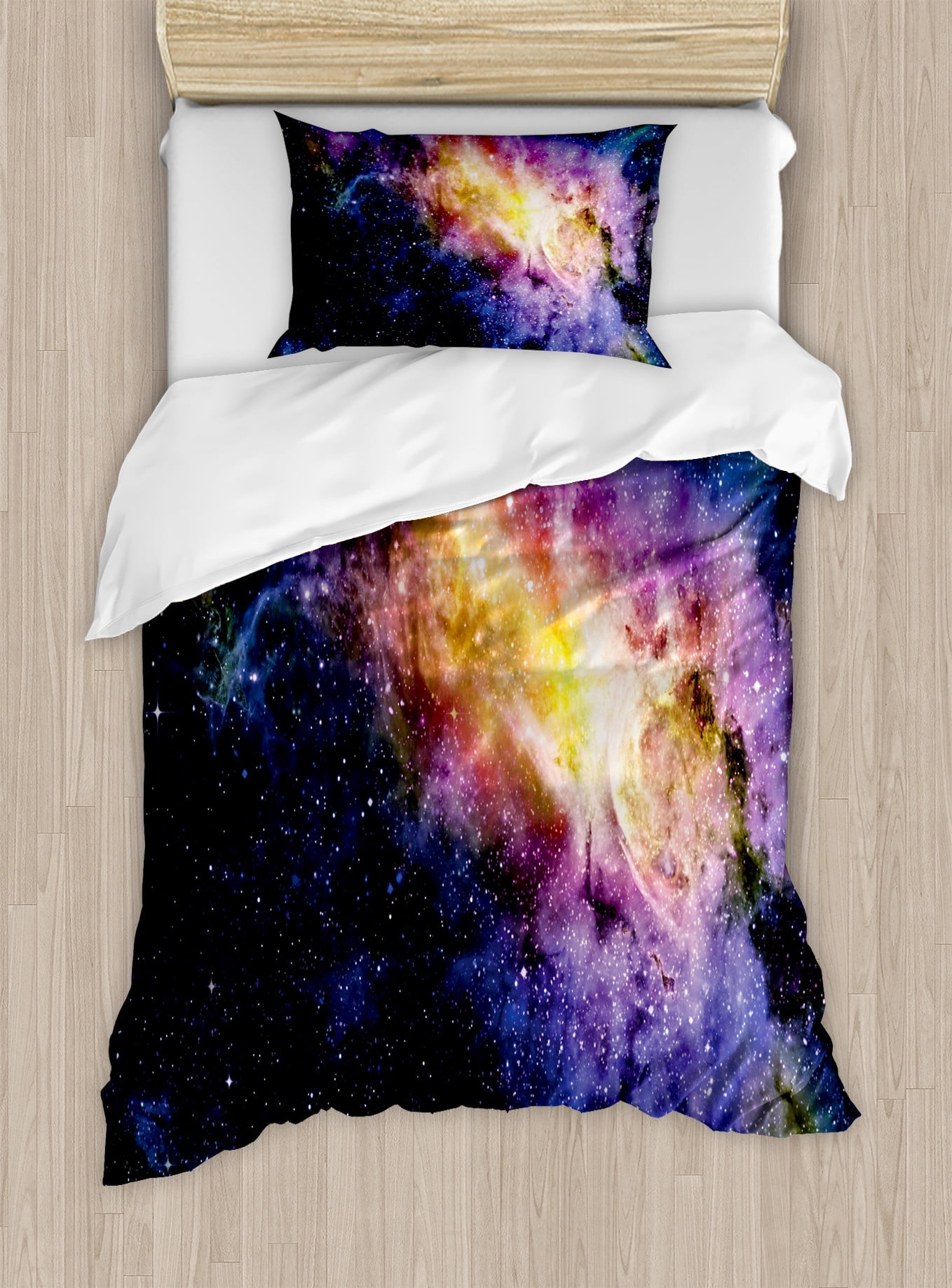 Twin Black Purple and Yellow Galaxy Duvet Cover Set