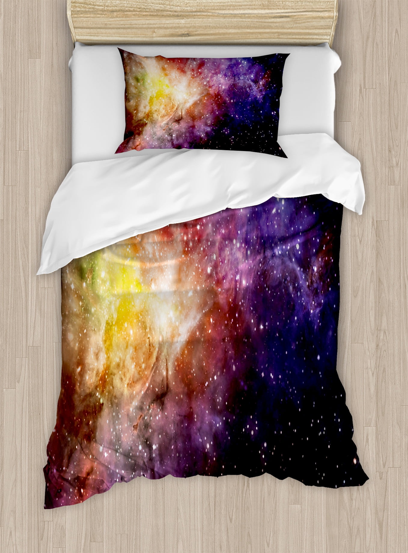 Twin Black Purple Yellow Galaxy Duvet Cover Set