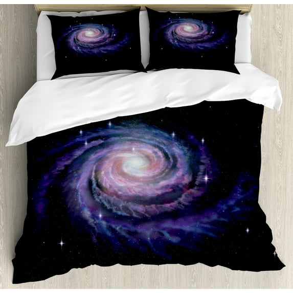 Ambesonne Galaxy Duvet Cover Sets, Celestial Galaxy Dust, 2-Queen, Black Purple