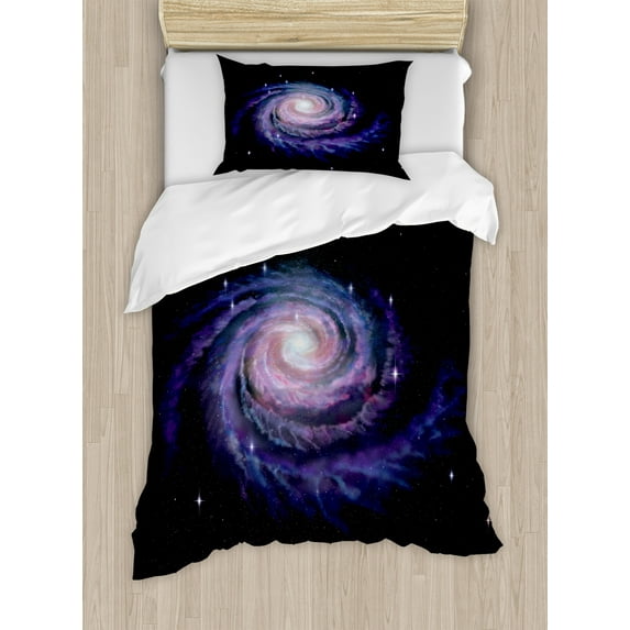 Ambesonne Galaxy Duvet Cover Sets, Celestial Galaxy Dust, 2-Twin, Black Purple