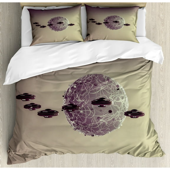 Ambesonne Galaxy Duvet Cover Sets, Fiction Space Warfare, 2-Queen, Brown Grey