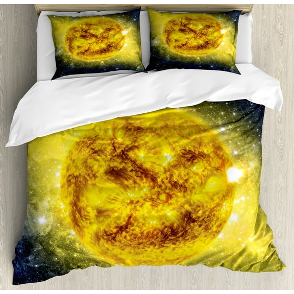 Ambesonne Galaxy Duvet Cover Sets, Galaxy Space Panorama, 2-Queen, Yellow Blue