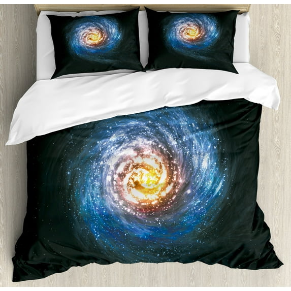 Ambesonne Galaxy Duvet Cover Sets, Mysterious Space Road, 2-Queen, Blue Yellow Black