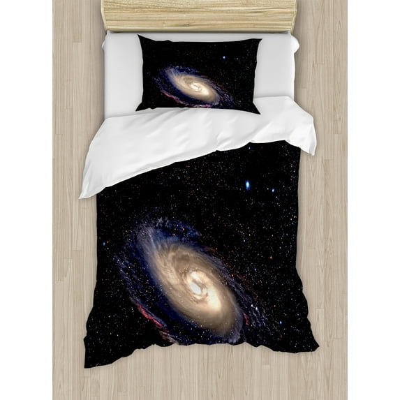 Ambesonne Galaxy Duvet Cover Sets, Spiral Space Universe, 2-Twin, Black Beige Purple