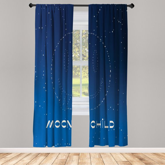 Ambesonne Galaxy Emoji Curtains, Moonchild Starry Face, Pair of 28"x84", Dark Lavender Pale Grey