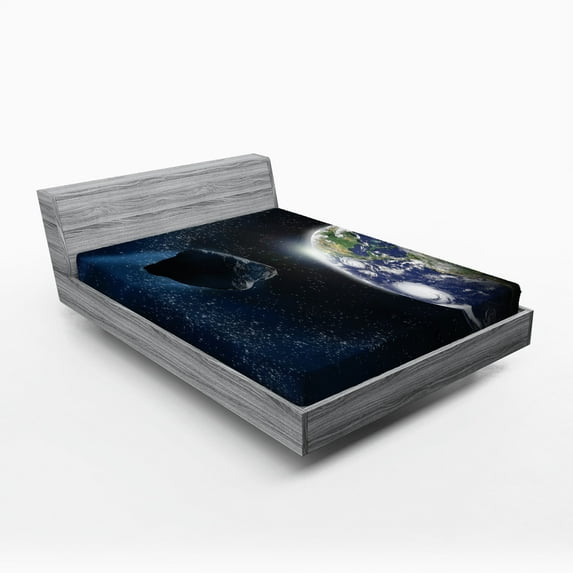 Ambesonne Galaxy Fitted Sheet, Asteroid Rocky Space, Full Size, Dark Blue Grey